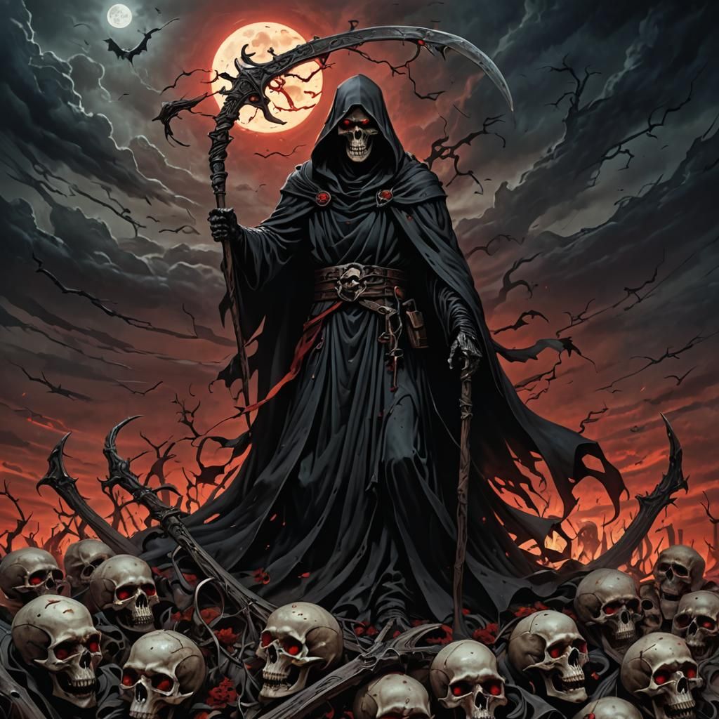 Grim Reaper in Barren Wasteland: Dark Fantasy Art