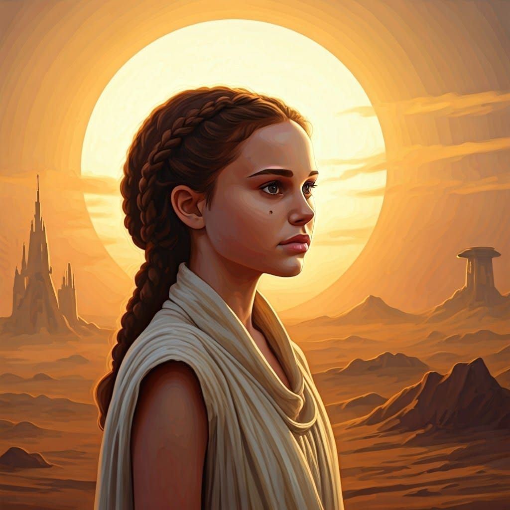 Padmé Amidala on Tatooine at Sunset