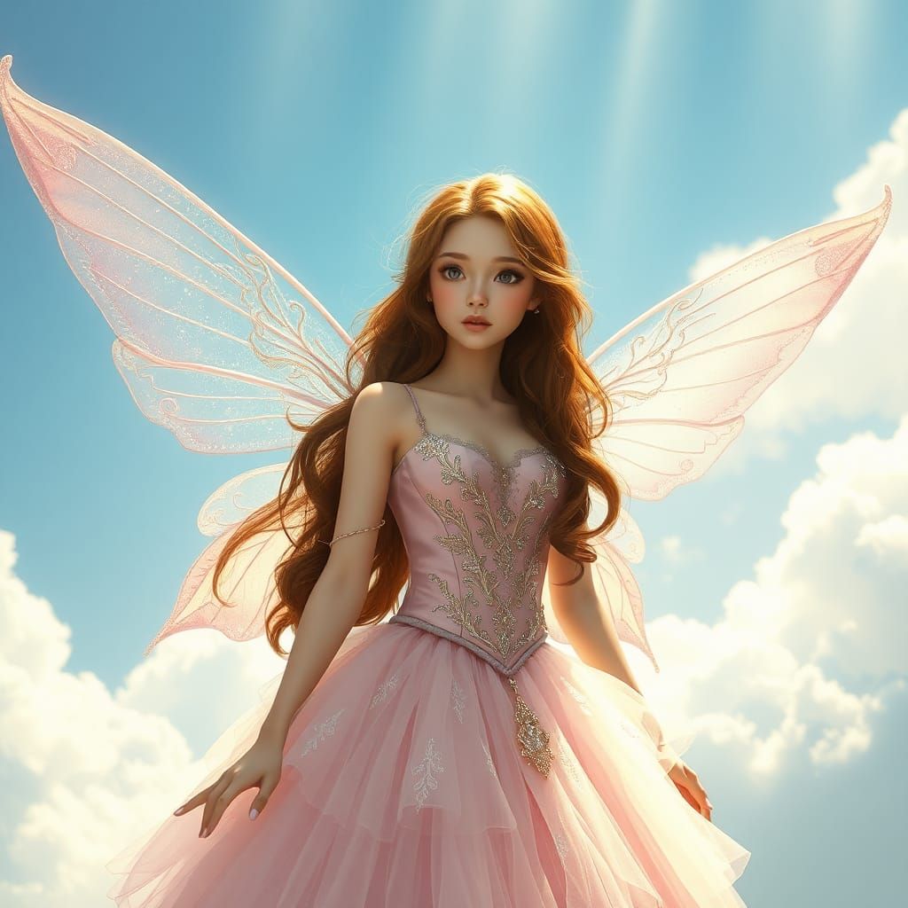 Ethereal Fairy in Pink Dress with Delicate Wings