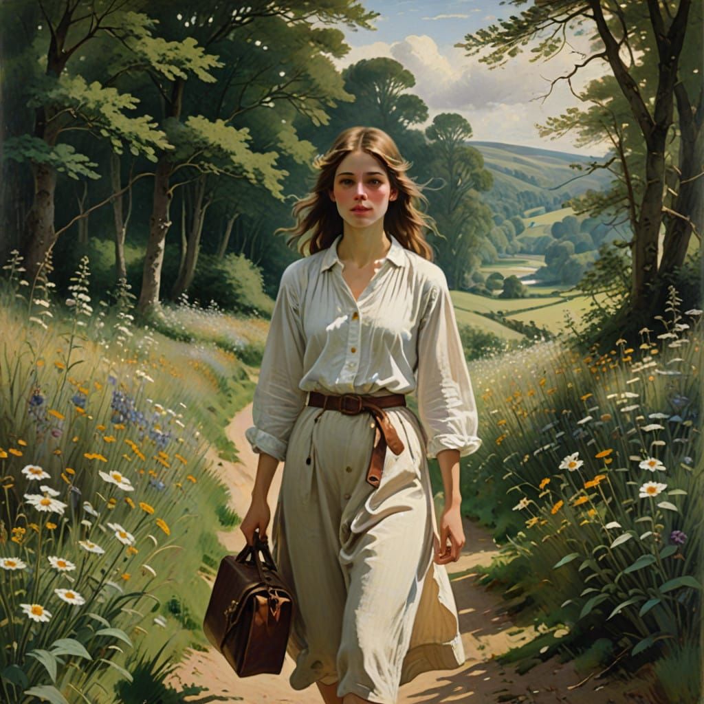 Serene Wanderer in Lush Greenery