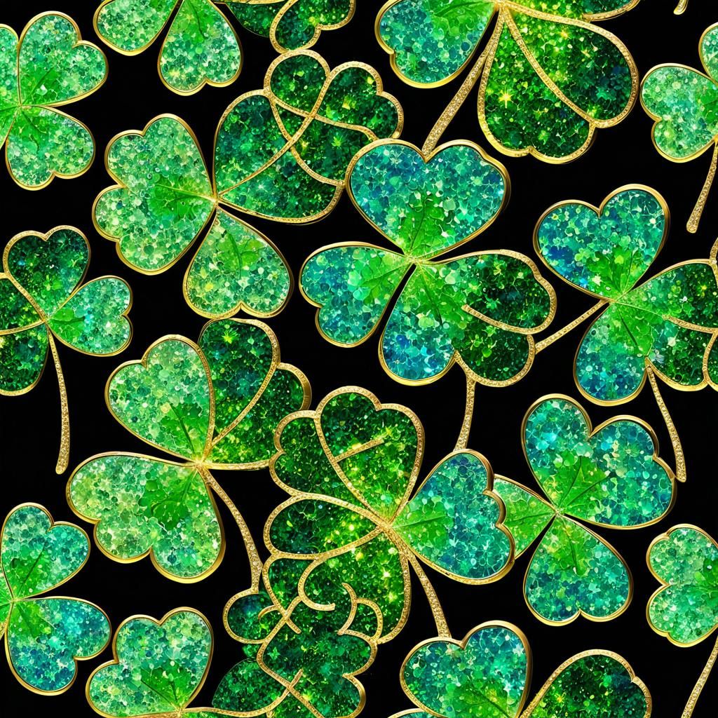 Luminous Four Leaf Clover in Gold and Green