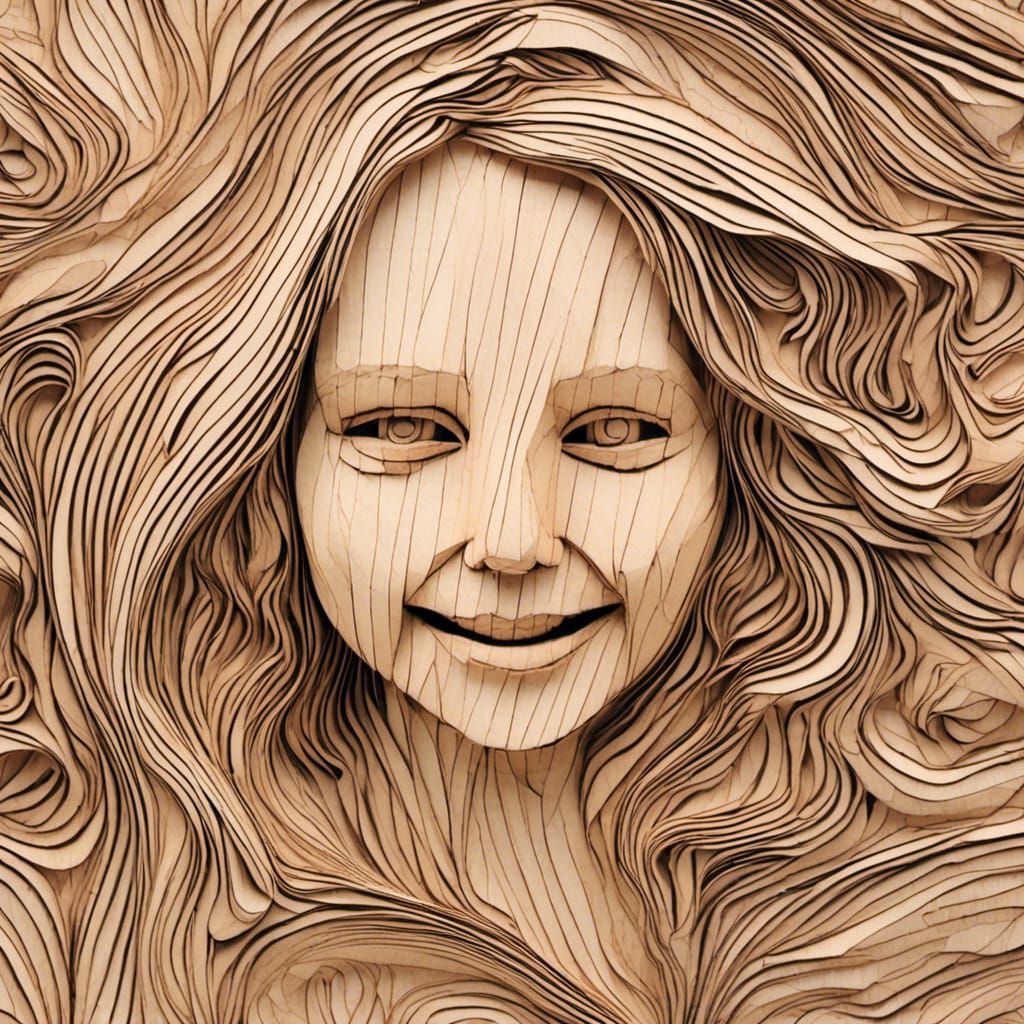 Pyrography Line Art: Smiling Origami Paper Sculpture