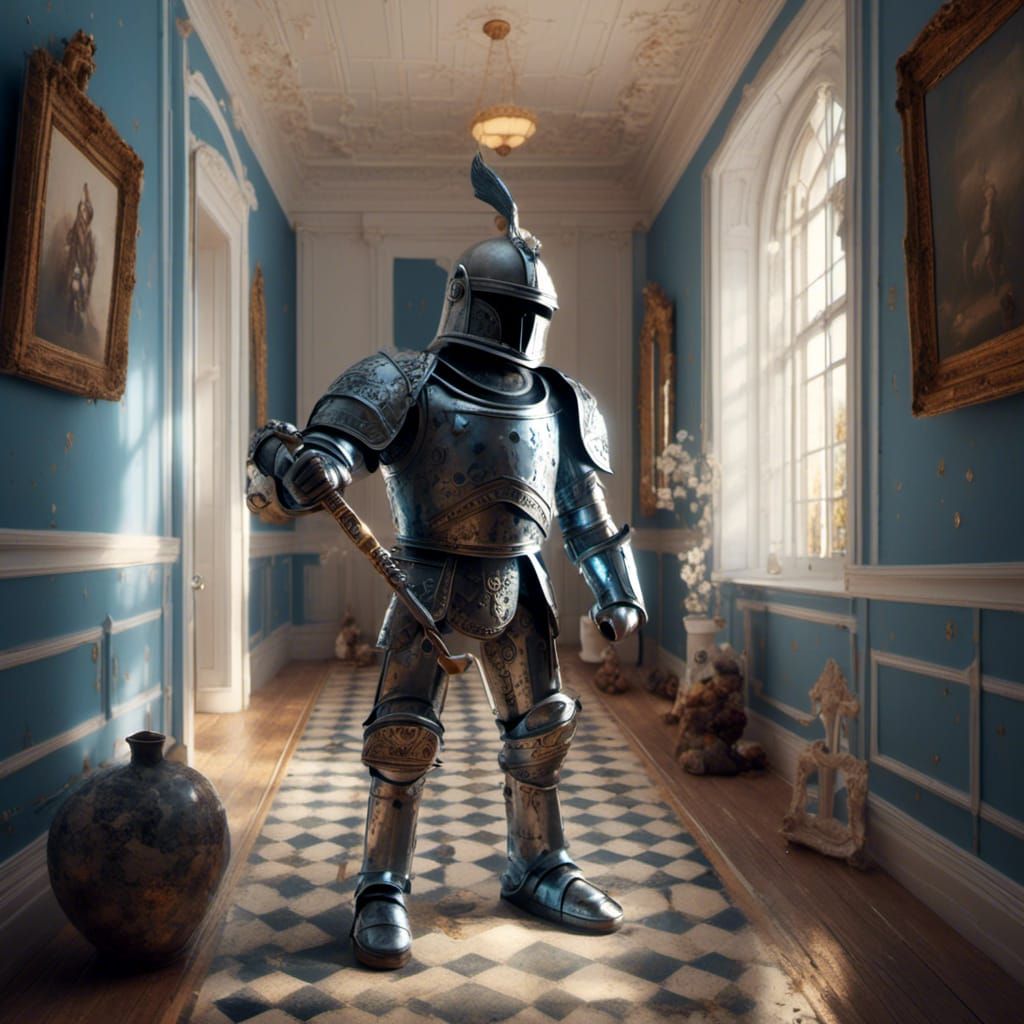 Armor Plays Banjo in Castle Hallway, Comic Art