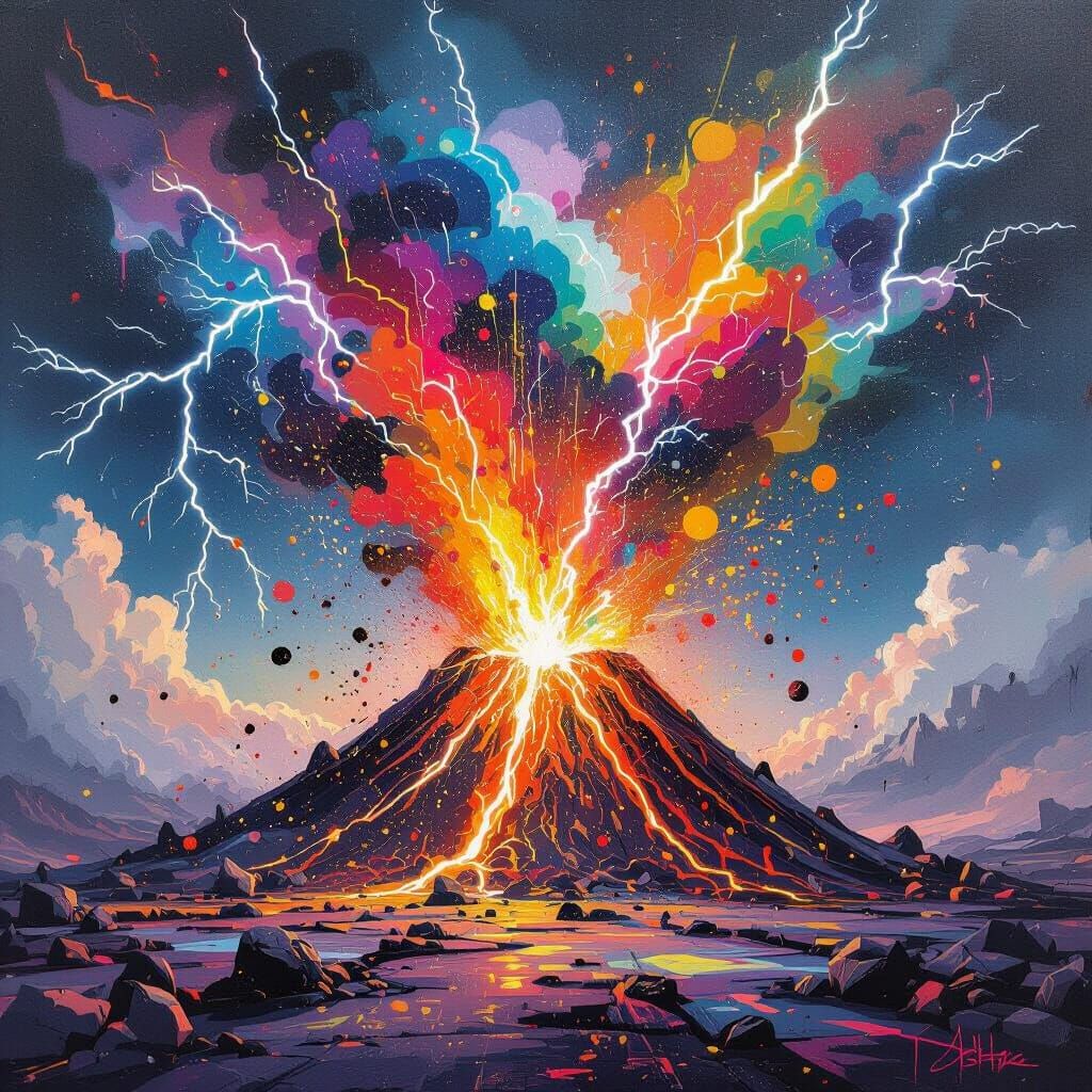 Colorful Volcanic Eruption in Graffiti Art Style