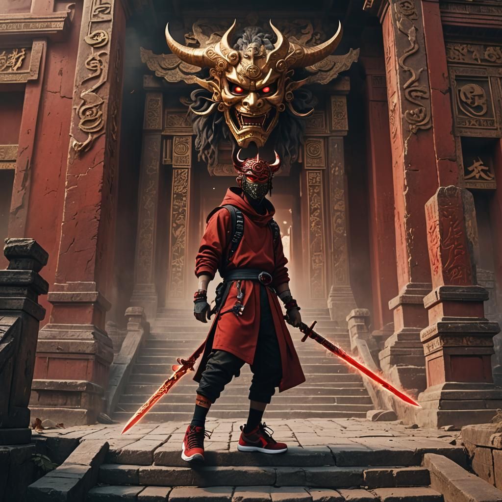 Oni Mask Warrior with Energy Sword, Fantasy Concept Art