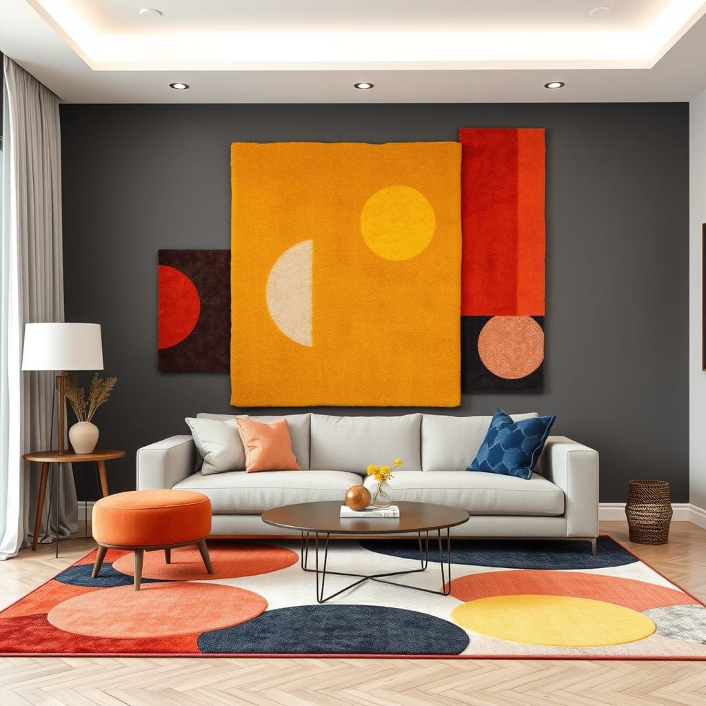 Abstract Rugs on a Wall as Floor Art