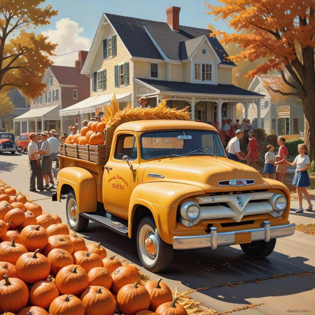Autumn Harvest Festival With Children and Vintage Trucks