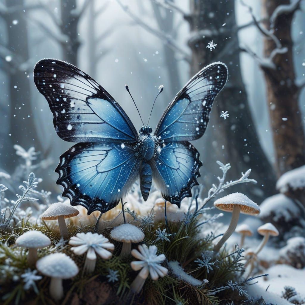 Hyper-Realistic Butterfly Double Exposed with Winter Fantasy...