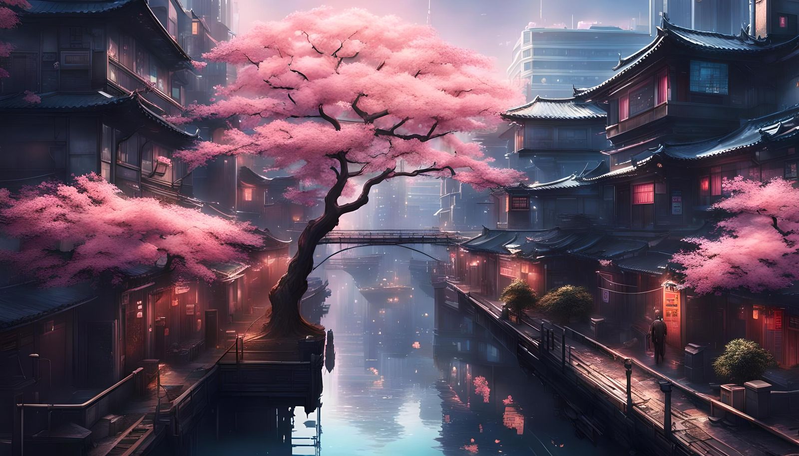 Cyberpunk City Divided by Day and Night