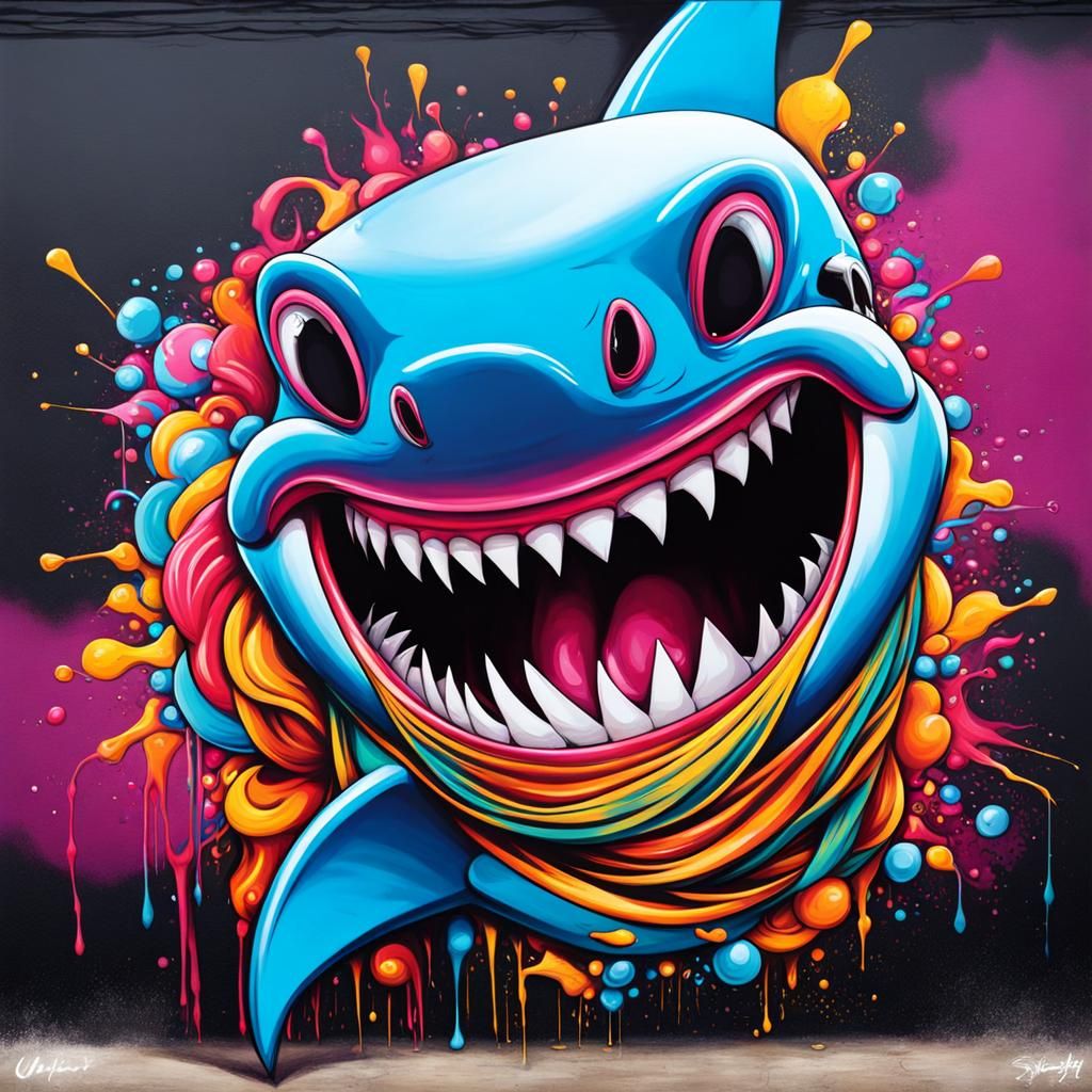 Cartoon Shark in Turban: Graffiti Splash Art