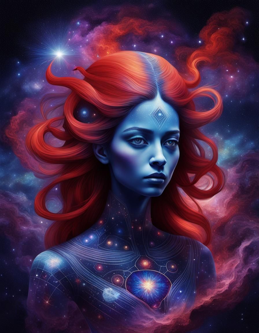 Cosmic Woman Portrait in Surreal Style