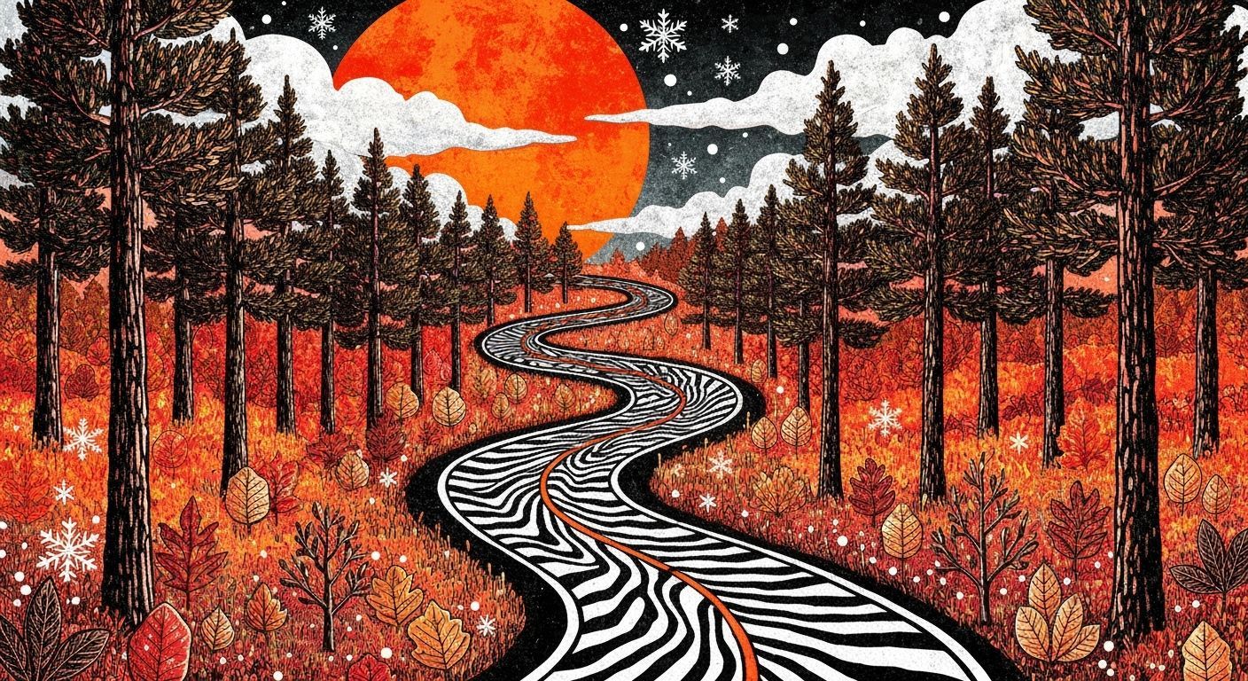 Whimsical Winding Road Through Autumn Forest
