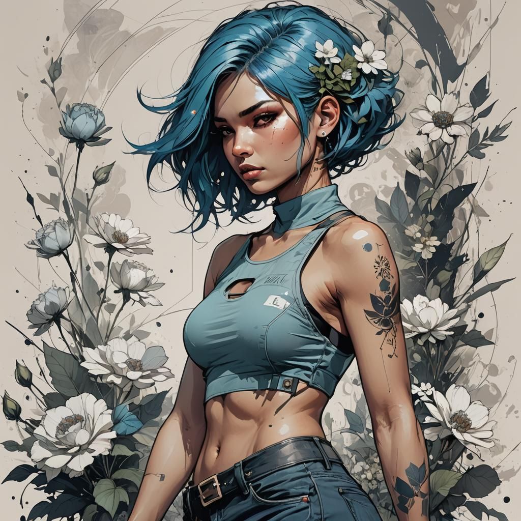 Fantasy Nude with Flowers in Technical Concept Art
