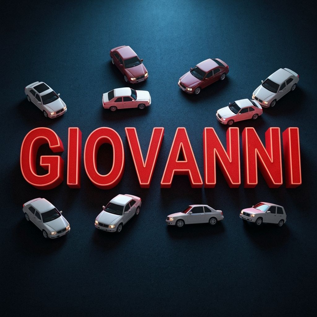 Bold Red 3D Giovanni Text With Yellow Cars