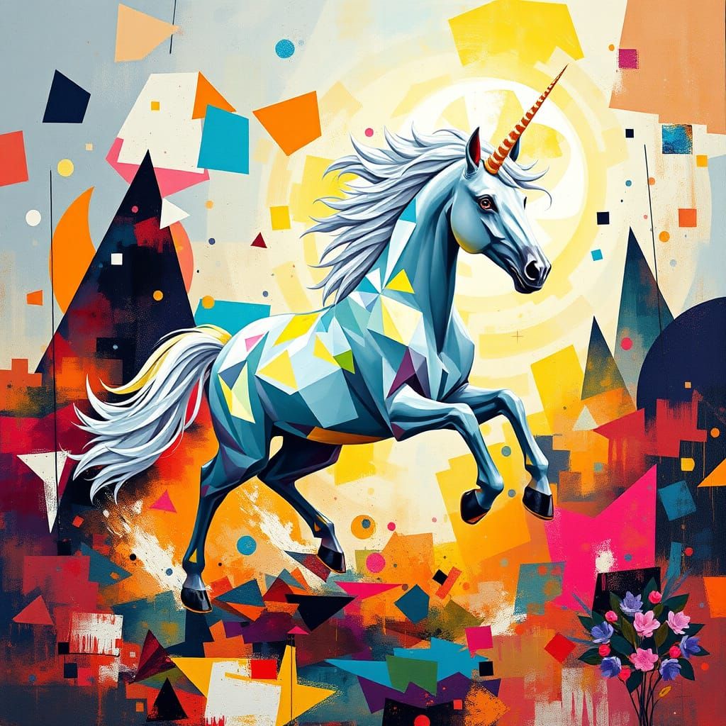 Unicorn Galloping Through Abstract Expressionist Landscape