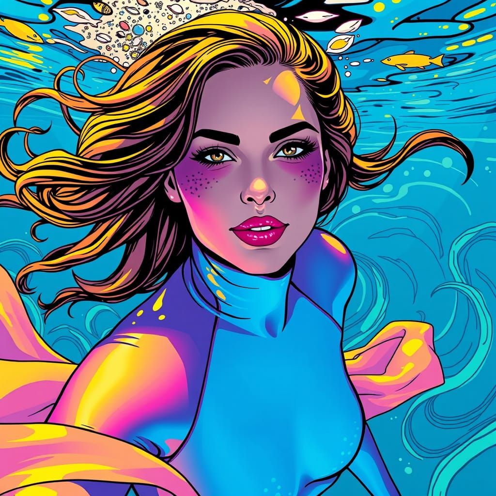 Mysterious Underwater Pop Art Goddess