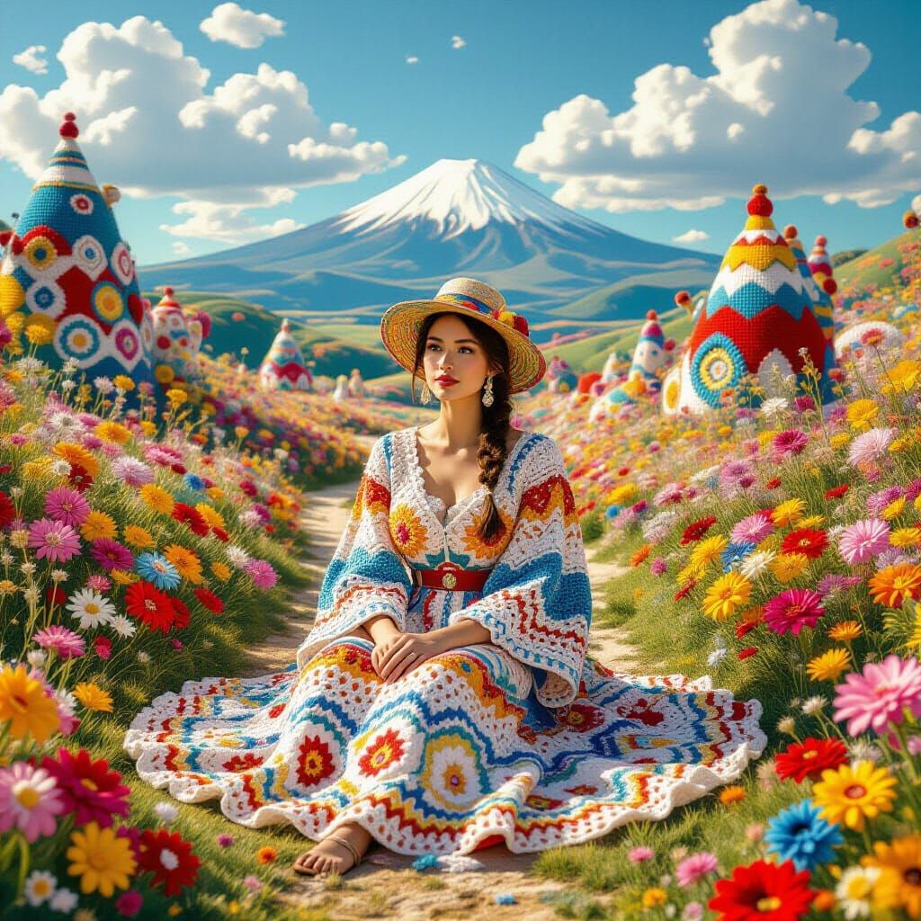 Crocheted Landscape Inspired by Animation and Textile Art