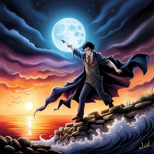 Harry Potter's Elder Wand and Dementor in Anime Style