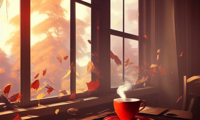 Autumn Coffee Cup in Art Nouveau Style