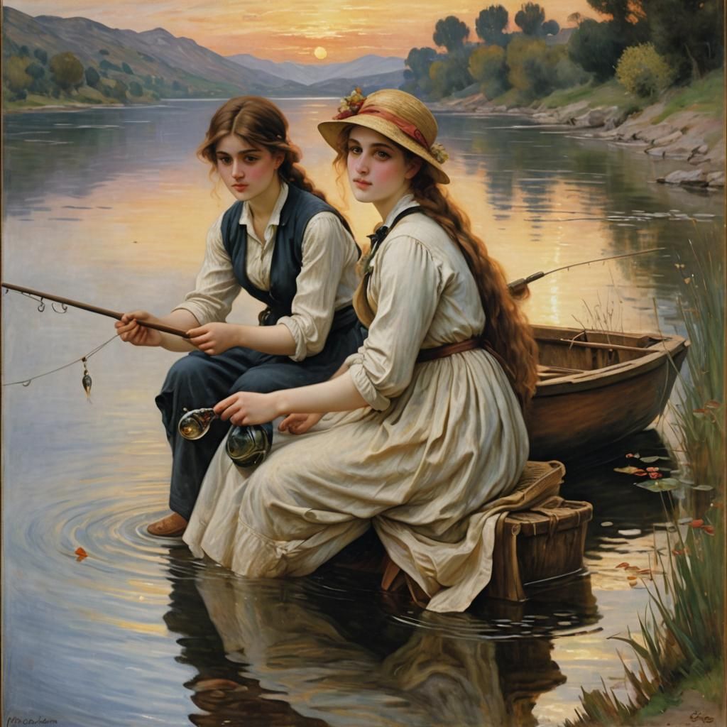 Fishing at Golden Hour in Classical Style