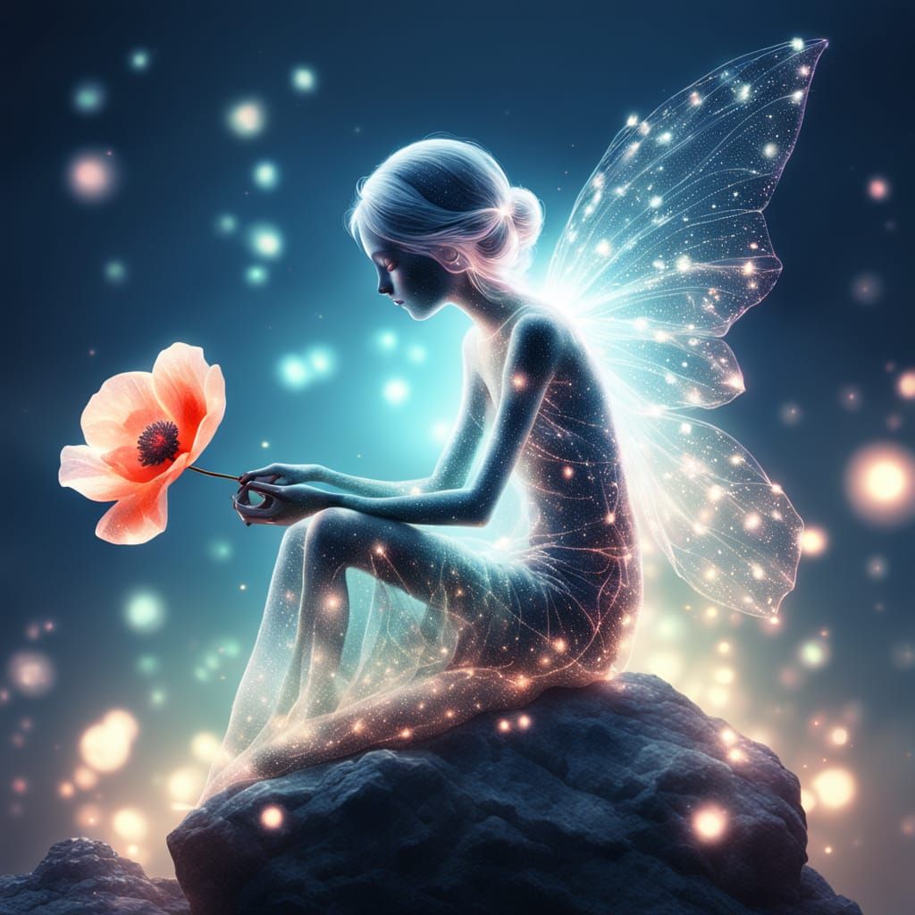 Fairy with Poppy in Point Cloud Style