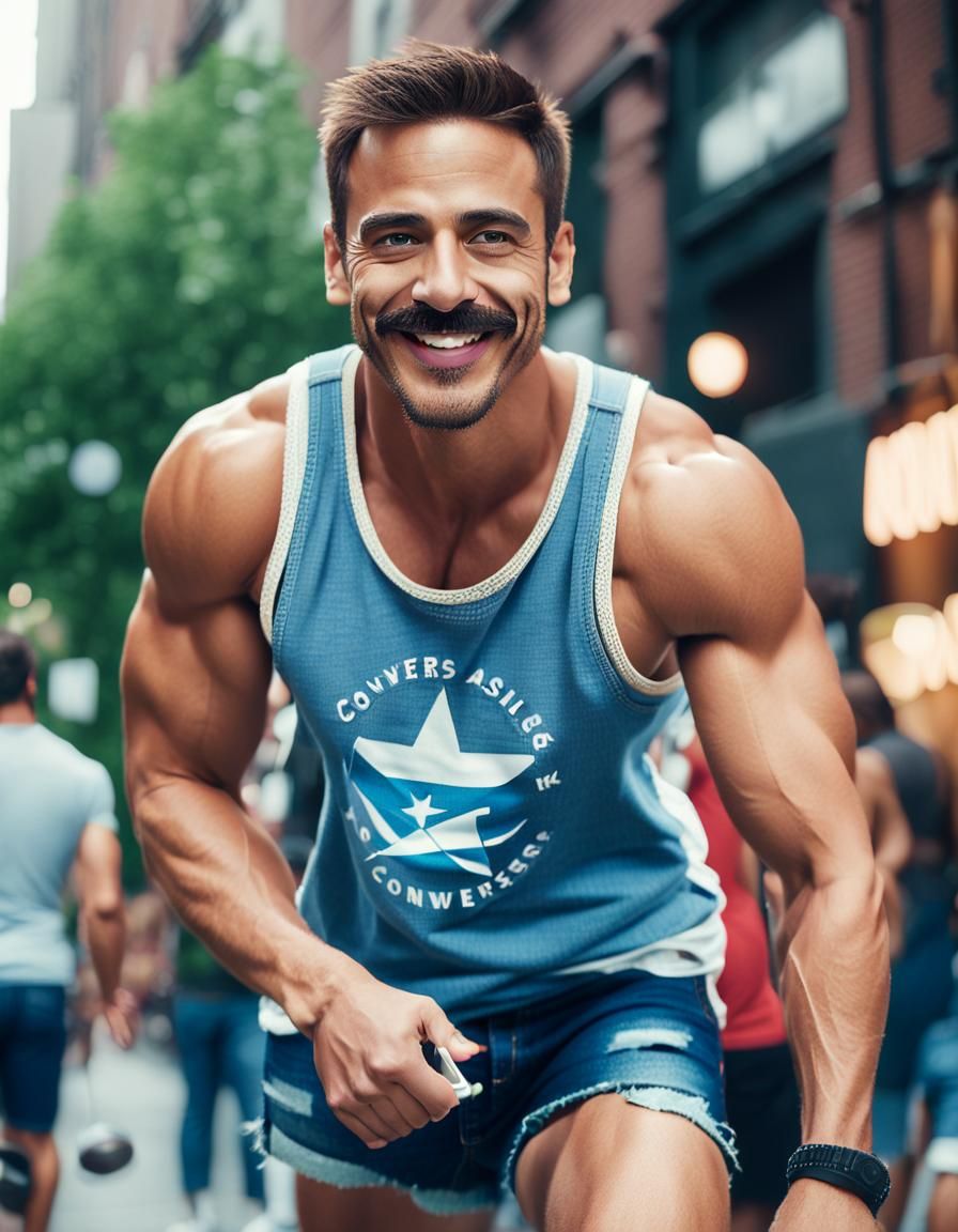 Muscular Man Smiling in New York: Analog Portrait