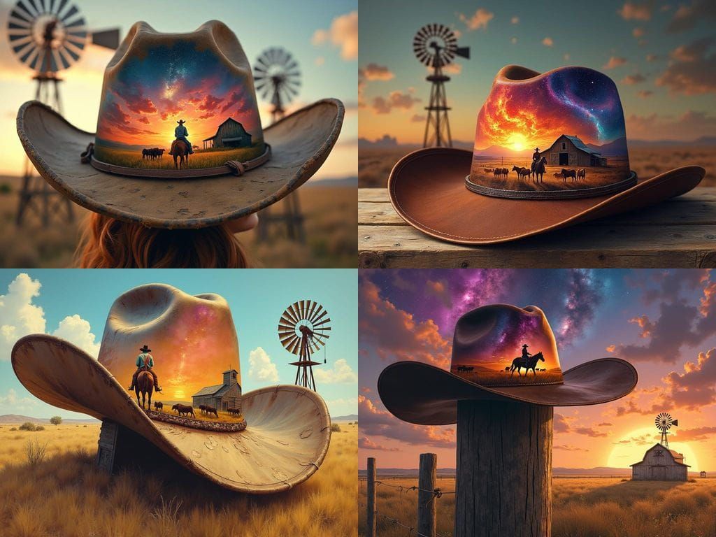 Surreal Western Landscape on a Cowboy's Hat
