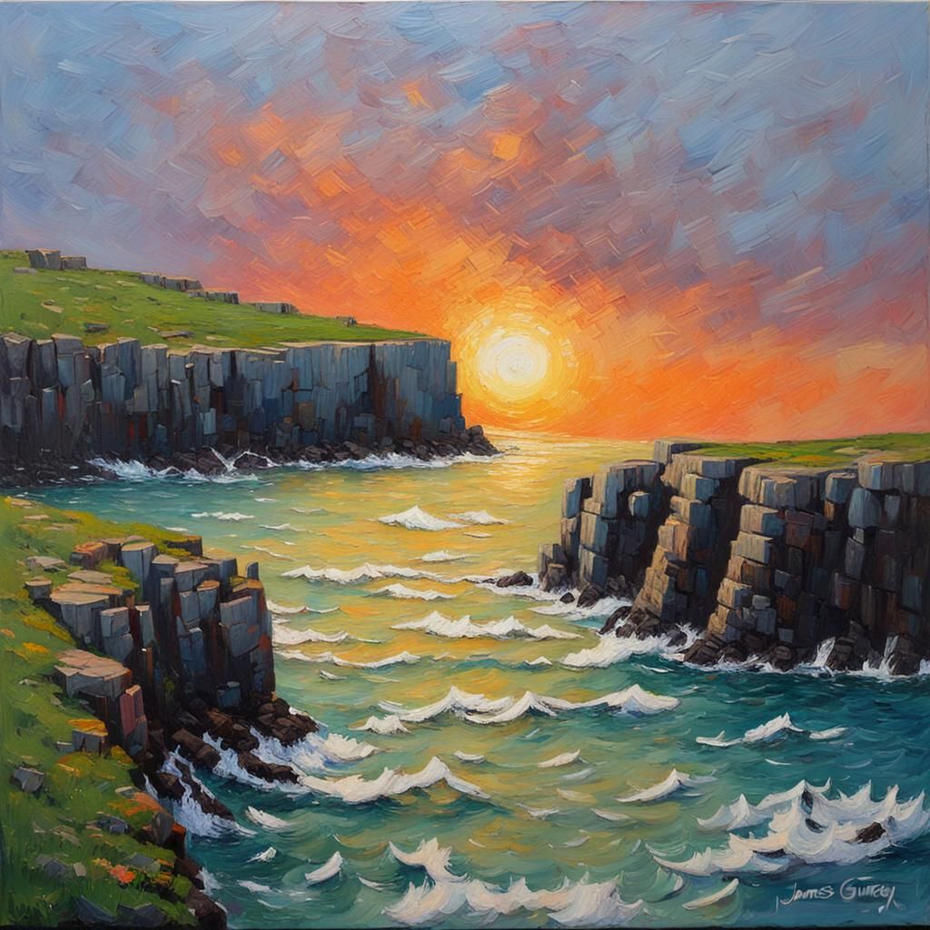 Sunset on Irish Coast: An Impressionist Oil Painting