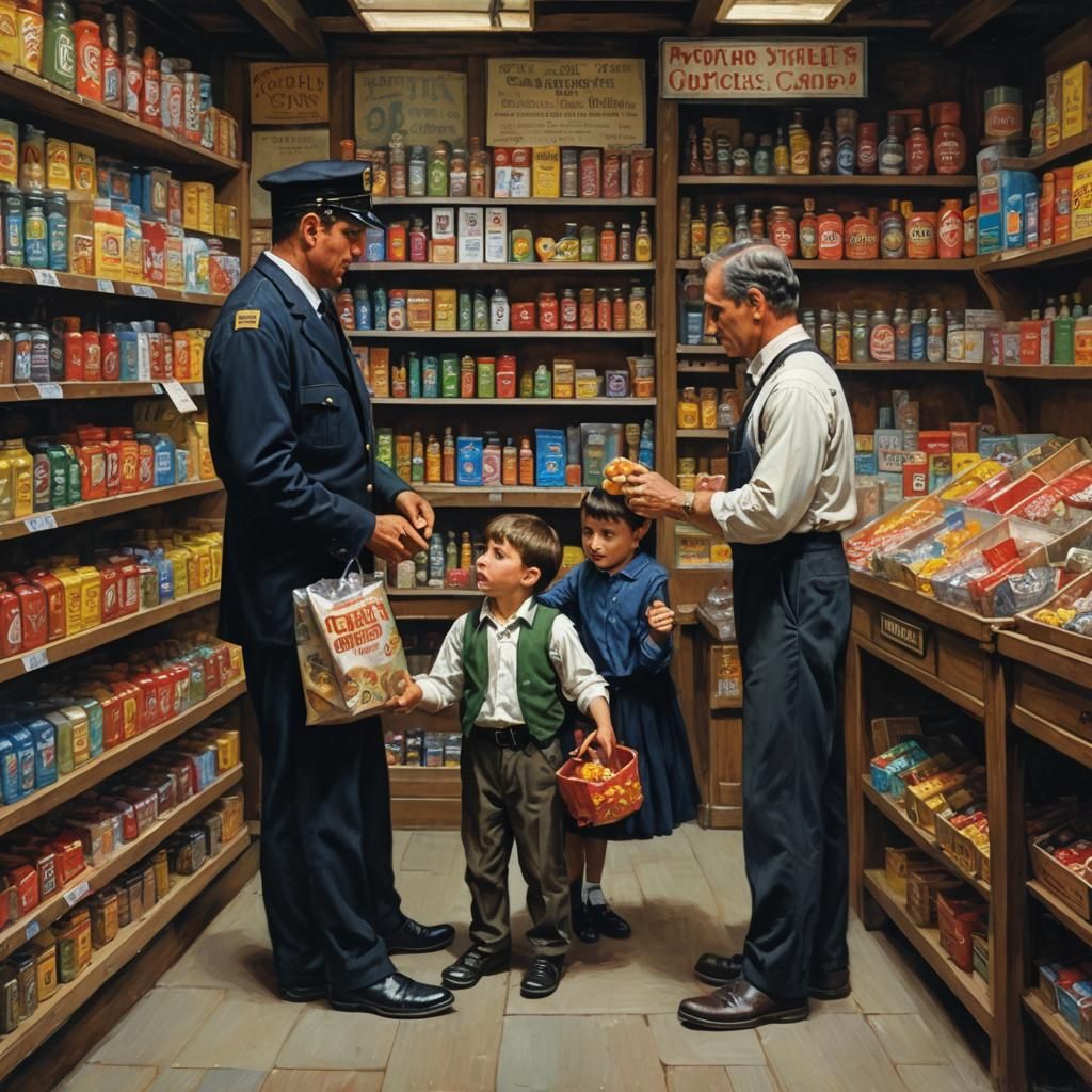 Store Clerk's Forgiveness: An Oil Painting Scene