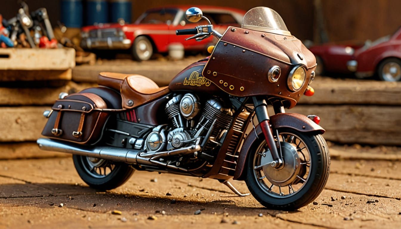 Hyperrealistic Toy Indian Motorcycle in Garage