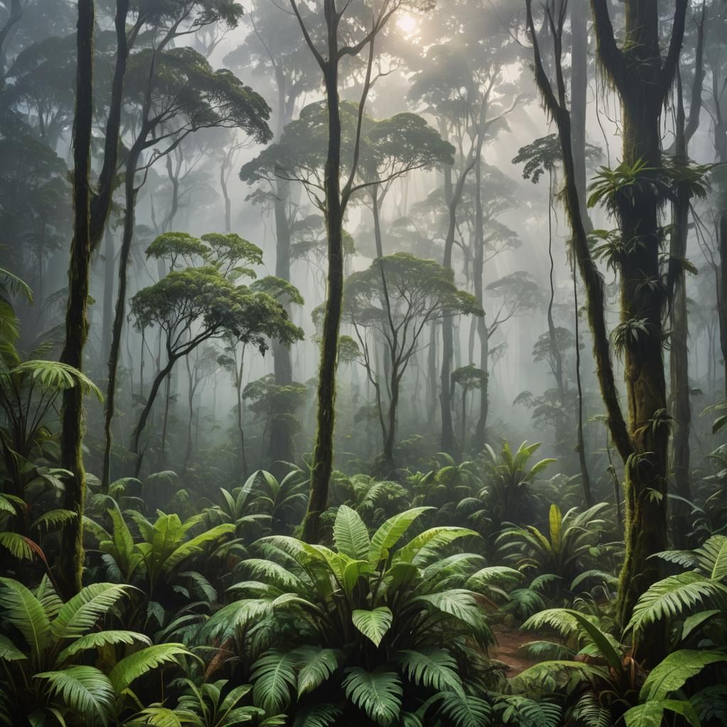 Misty Rainforest: Mystical Morning Art