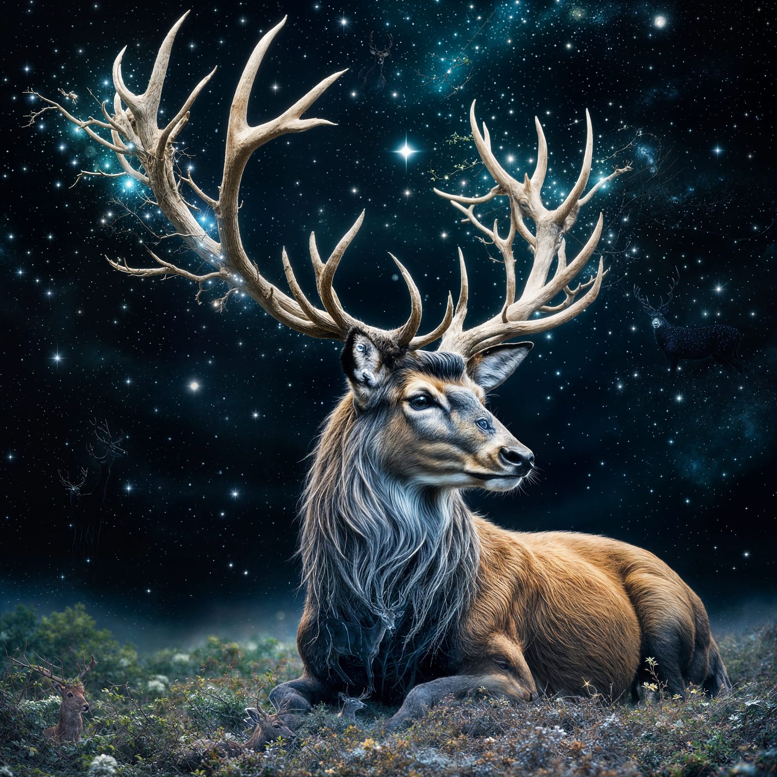 Majestic Deer in Starry Night Dreamscape