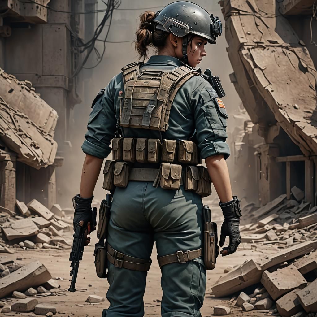 Female Soldier Handcuffed in Detailed 3D Rendering