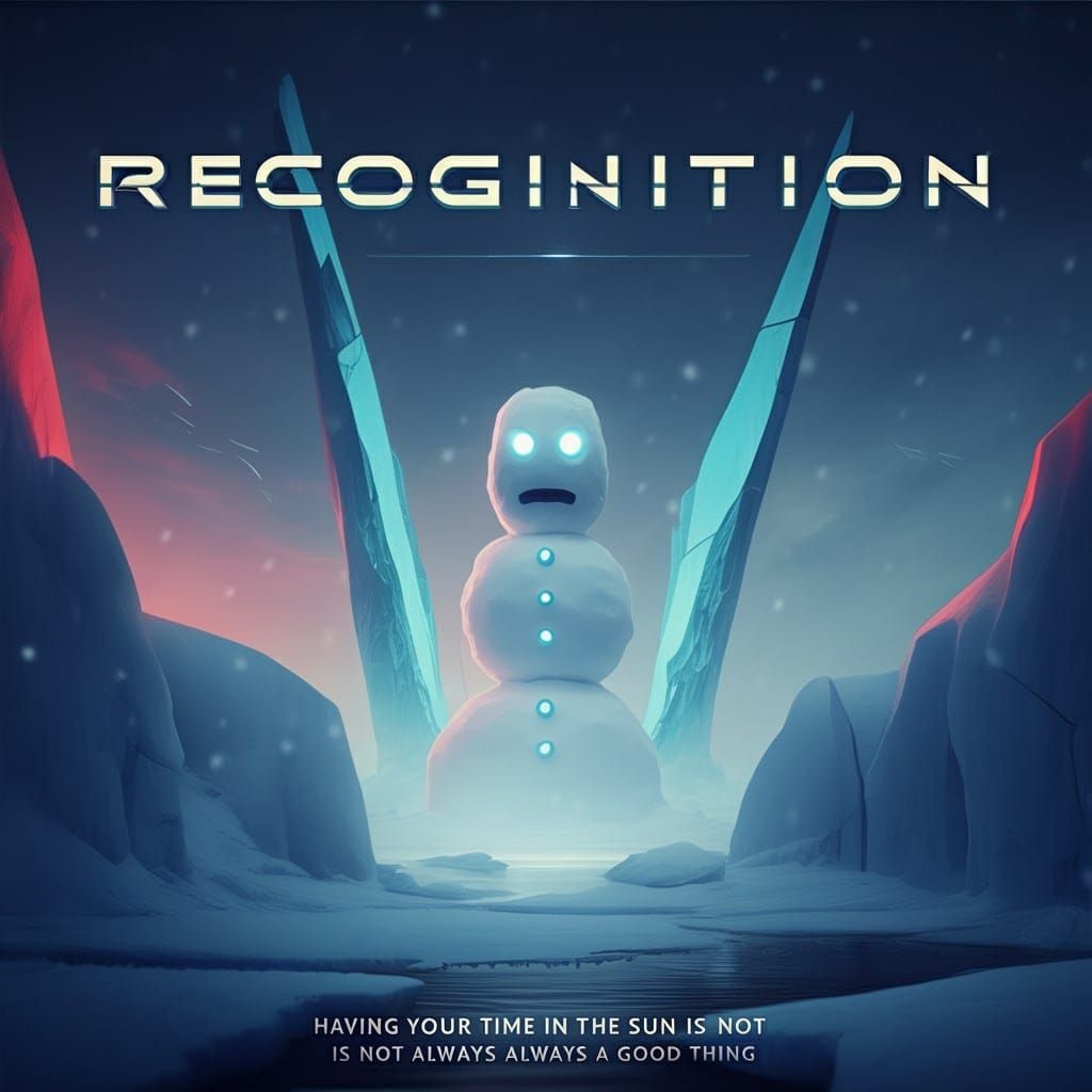 Arctic Tundra with Snowman and Futuristic Title