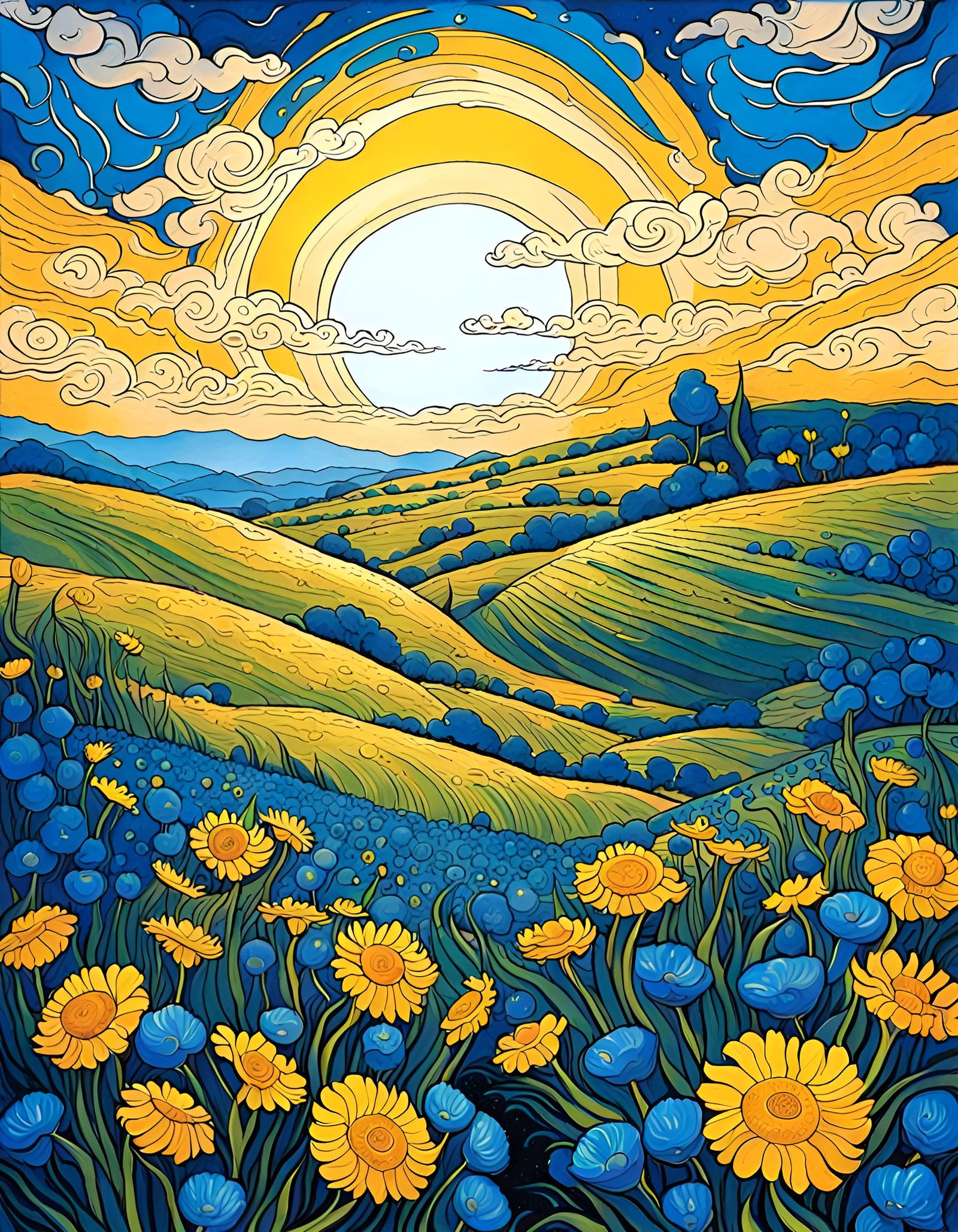 Blue Flowers Bloom in Starry Midnight Meadow