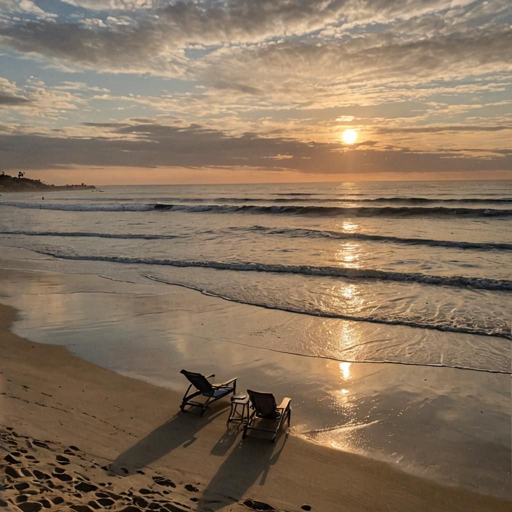 Peaceful Sunset Beach Scene in Vibrant Colors