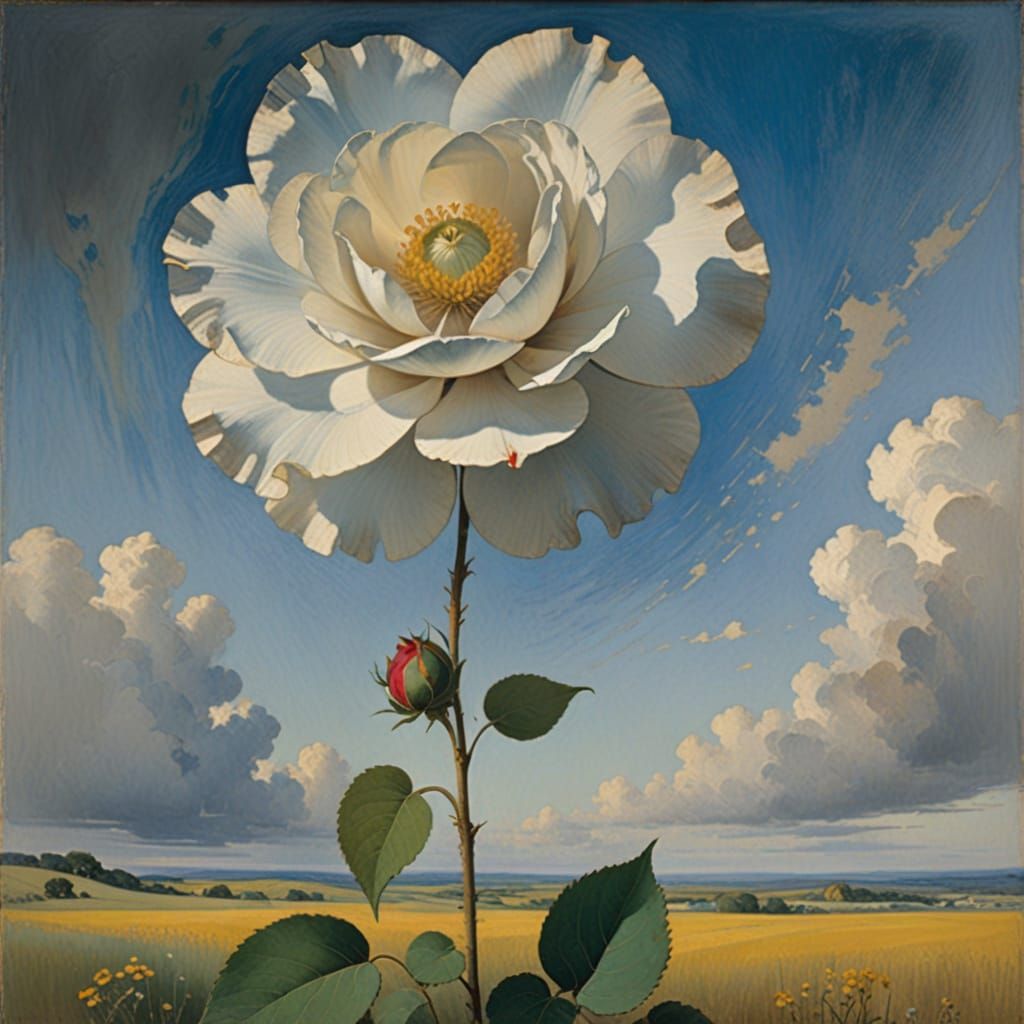 O'Keeffe Inspired Oil Painting with Rose Semispheres
