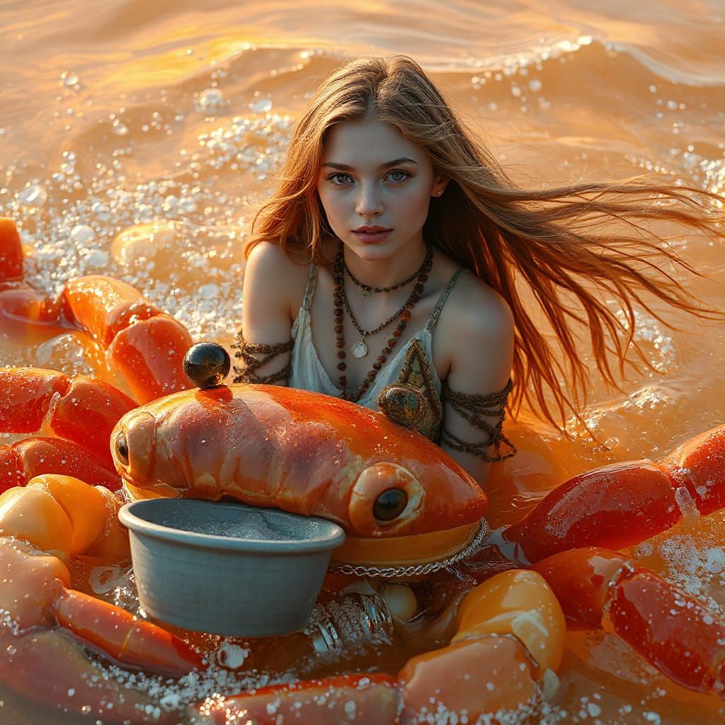 Bohemian Woman on Gummy Crab in Soda Sea