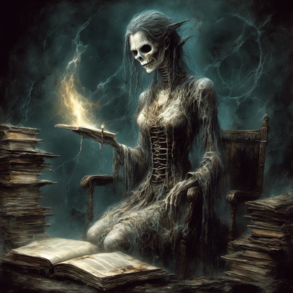 Ghost Librarian in Dark Fantasy Style