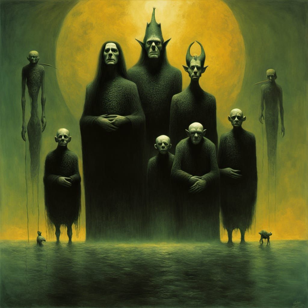 Grotesque Family Portrait in Dark Surrealist Style