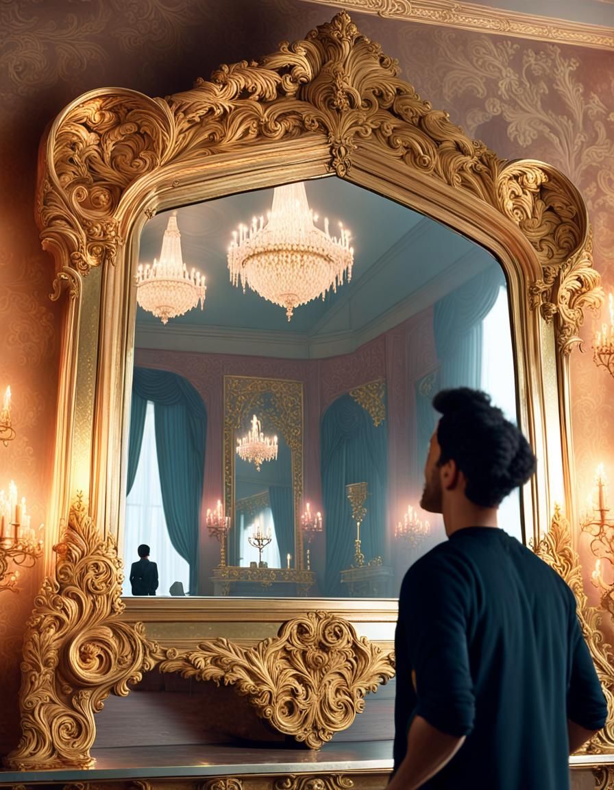 Baroque Person Before Victorian Mirror