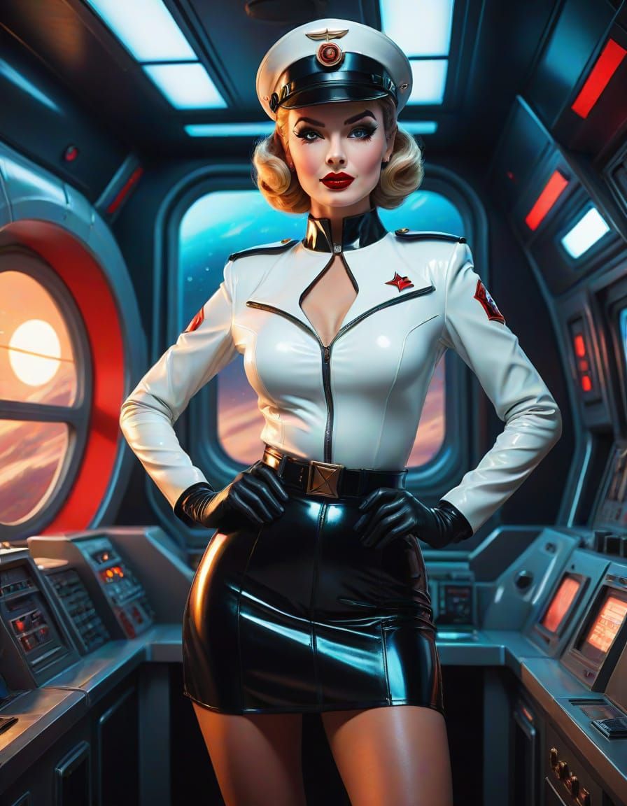 50s Sci-Fi Pin-Up Officer Poses Commandingly
