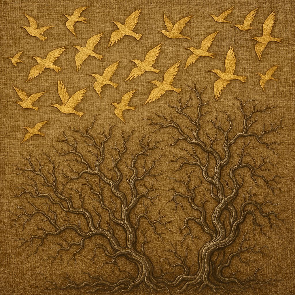 Mixed mesia Art 
piece of Birds and Trees