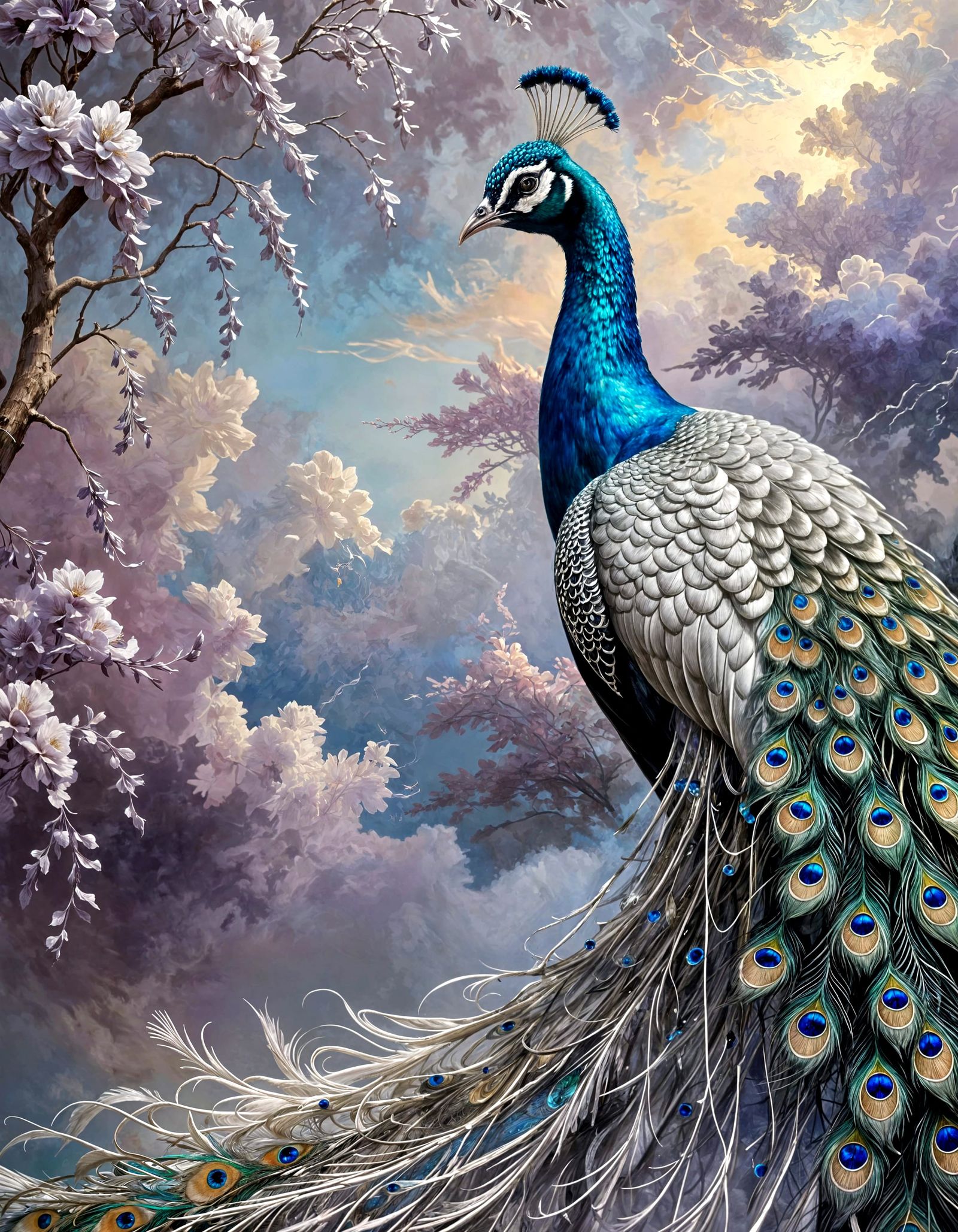 Elegant Shimmering Peacock in Muted Colors