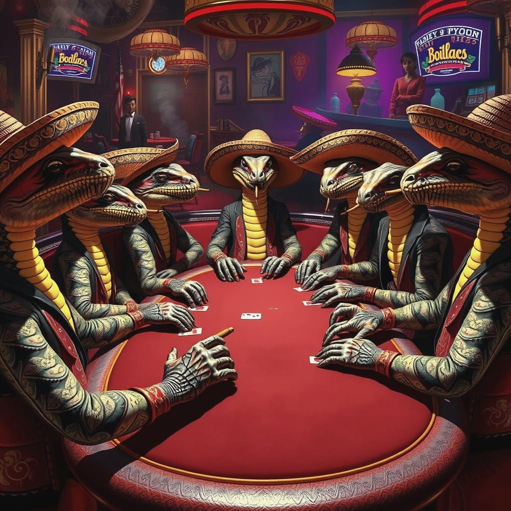 Snakes Play Poker in Mexican Bar, 4K