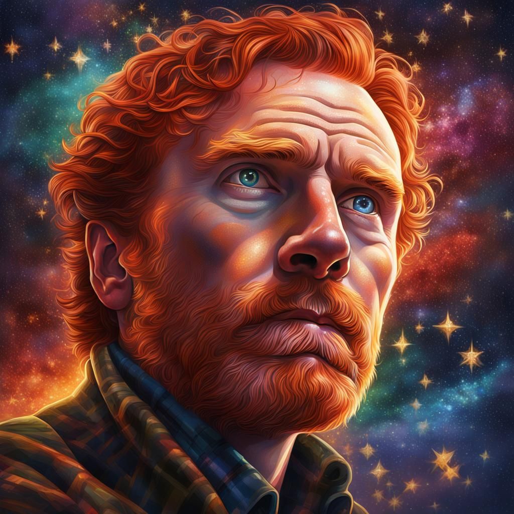 Redhead Scottish Man Under Starry Sky