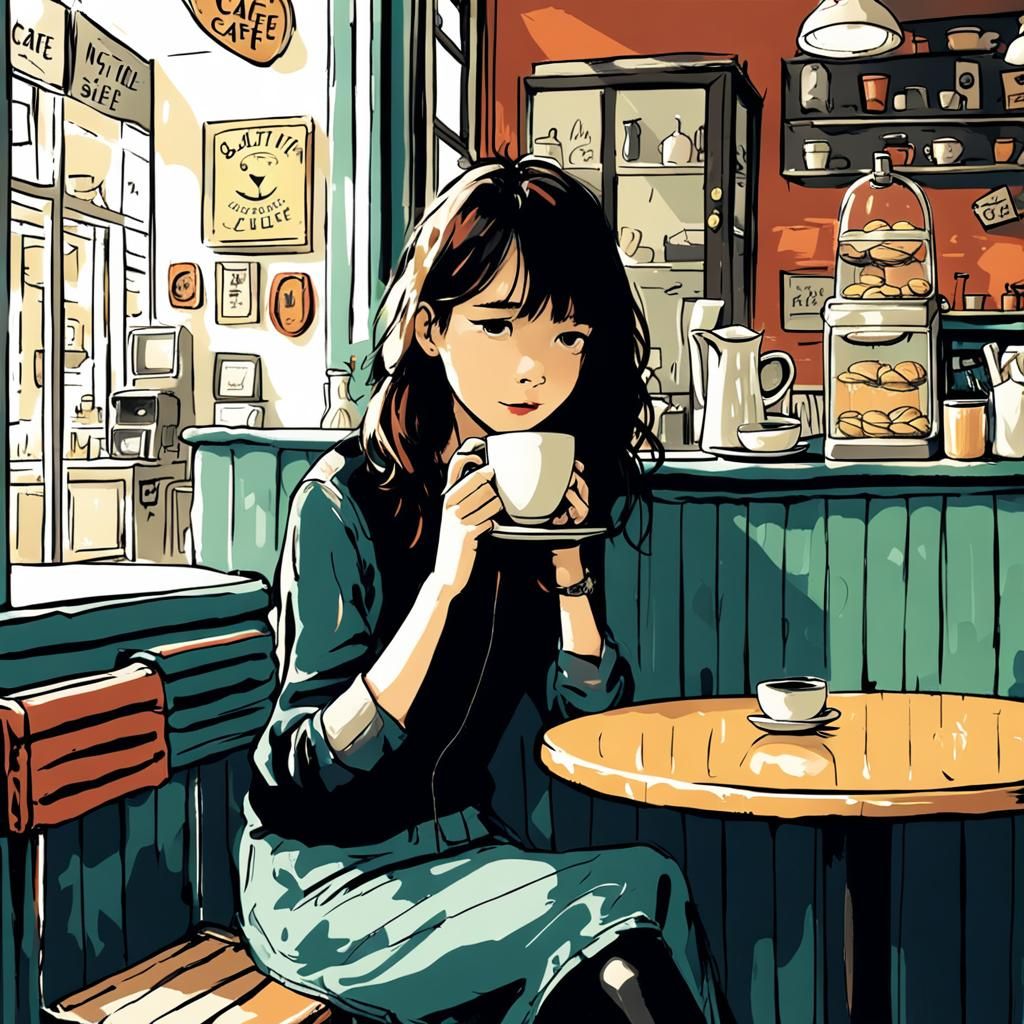 Sultry Woman in Cafe Scene