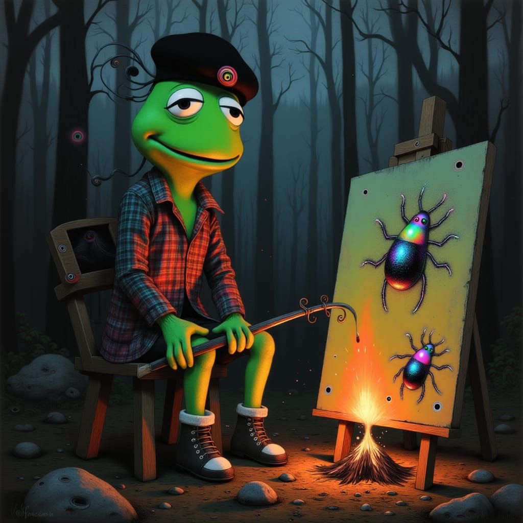 Kermit the Frog Oil Painting Metallic Beetles