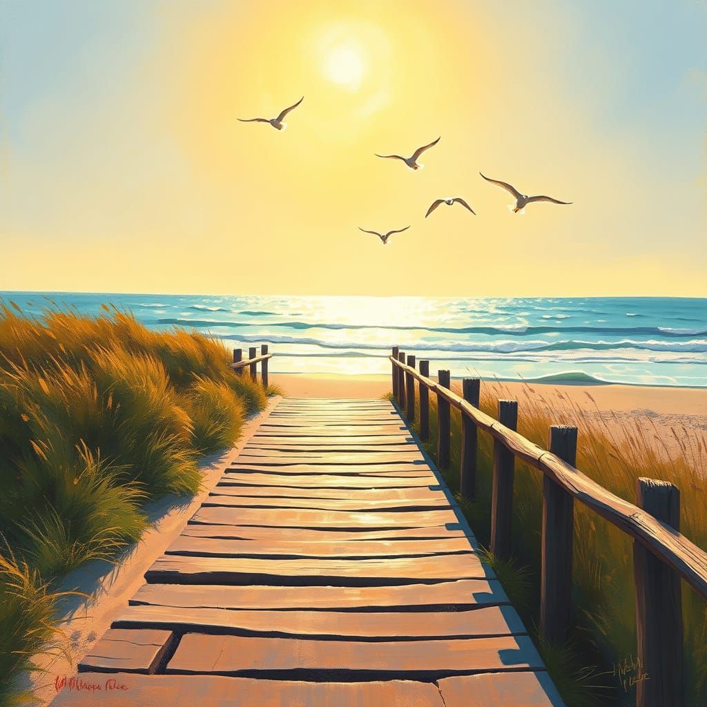 Beach Pathway in Impressionist Style
