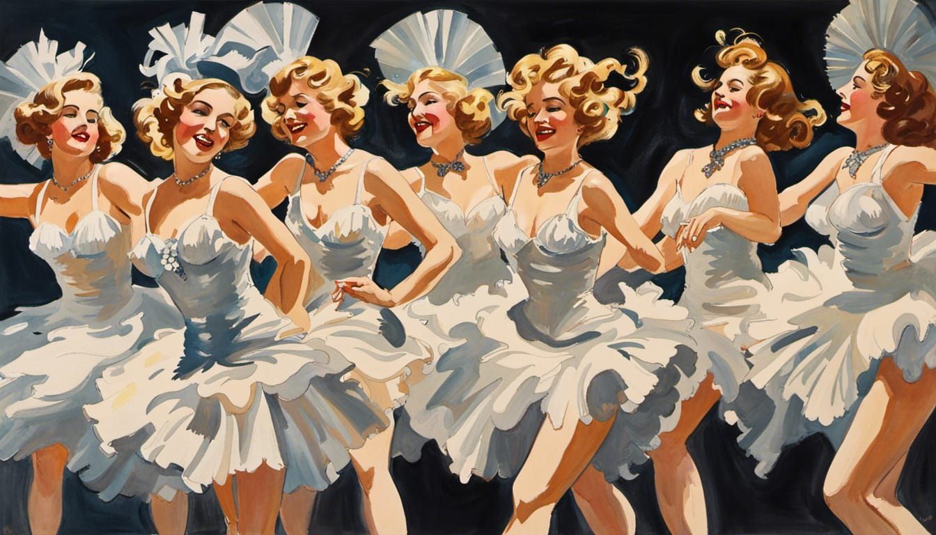 Ziegfeld Girls Can-Can Dance in Gouache